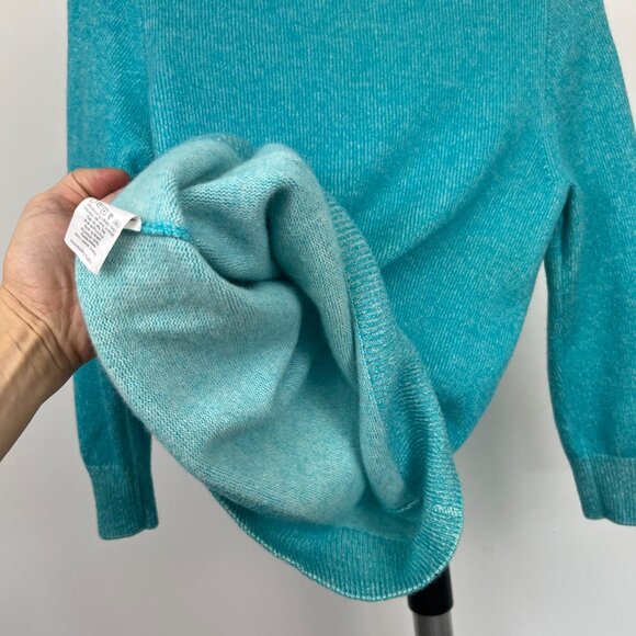 Sz M- J. Crew Italian Cashmere V-Neck 3/4 Sleeve Turquoise Slim Fit Knit Sweater - Picture 8 of 10